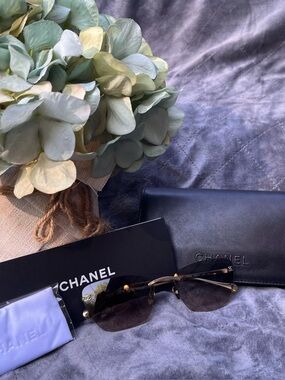 ✨ LIKE NEW Chanel 4286T Rimless Titanium Sunglasses - Light Gold & Brown ✨